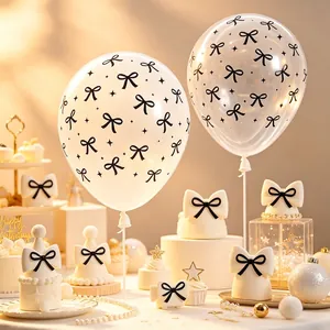 Elegant bow print latex balloon set with birthday party decorations and cake accessories