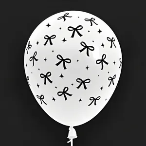 White latex balloon with black bow and star prints for elegant party decorations