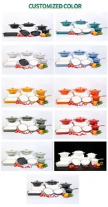 Detailed grid showing customized color options for 7-piece enamel cast iron cookware sets