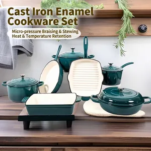 Enamel Cast Iron Cookware Dutch Oven Skillet Grill Pan Casserole Saucepan Non Stick For All Stoves Modern Kitchen