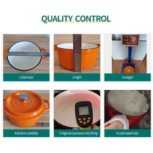 Orange enamel cast iron dutch oven set with size, weight, and durability testing details