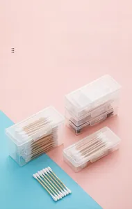 Stackable transparent organizer box with lids for desktop makeup pads and cotton swabs