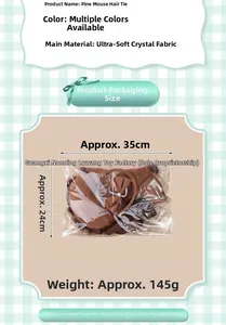 Detailed size chart for brown plush squirrel costume headband and tail set with fabric info