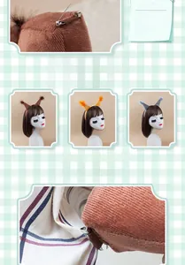 Detail of plush squirrel ears headband and tail set with secure pin fastening mechanism