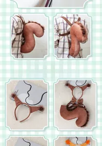 Detailed plush squirrel costume set featuring fluffy tail, ear headband and bow tie