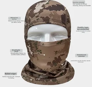 Macro detail of breathable mesh tactical balaclava with camouflage pattern and neck protection