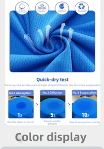Macro view of blue breathable mesh fabric showing quick-dry and sweat-wicking detail