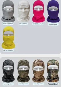 Multiple outdoor tactical balaclavas showing breathable mesh fabrics and camouflage patterns