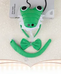 Three-piece plush crocodile costume set including headband, bow tie, and long tail