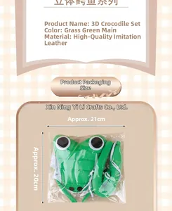 Detailed packaging of green crocodile plush headpiece set in high quality soft fabric
