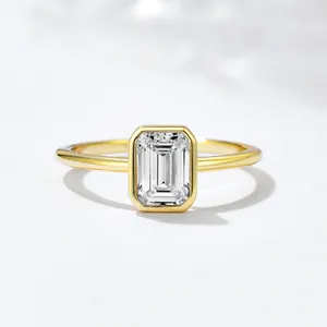 925 Sterling Silver Emerald Cut Square Rhinestone Ring For Women Minimalist Bezel Setting Gold Plated Luxury Fashion Finger Ring Jewelry