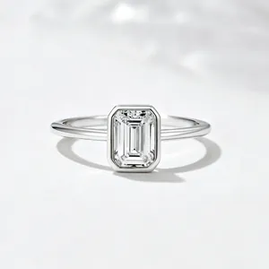 Minimalist S925 silver ring featuring emerald cut square zircon in a bezel setting