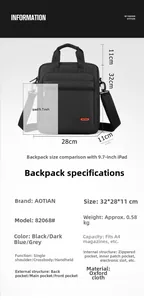 Detailed size comparison and specifications of the black Oxford business briefcase