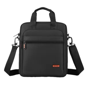 Vertical black business casual shoulder bag with high-density nylon and top handle