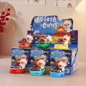 Creative cartoon cat incense burner lamp collection with six cute styles and hidden box