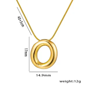 Detail view of gold irregular pendant with 45cm snake chain and dimension specs