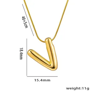 Macro shot of gold V-pendant necklace with dimensions 18.4x15.4mm and 45cm snake chain