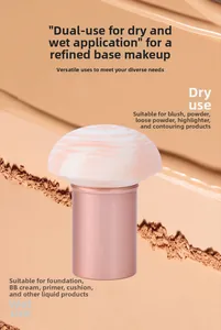 Detail of mushroom makeup sponge with rose gold handle for dry and wet application