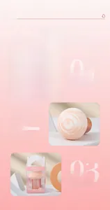 Macro view of non-latex mushroom head makeup sponge with handle and travel case