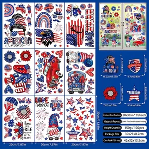 Détails de 9 feuilles d'autocollants du 4 juillet avec gnomes patriotiques et camions