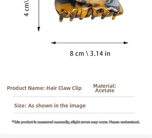 Detailed dimensions of 8cm acetate tortoise shell hair claw clip with measurements