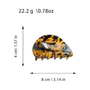Minimalist tortoiseshell acetate semi-circular hair claw clip with dimensions and weight