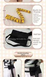 Detail of adjustable tiger tail with internal wire and black felt tail with waist strap