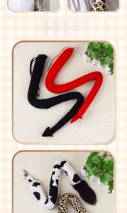 Detailed plush animal tails for cosplay including leopard, cow, and devil patterns