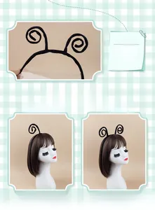 Close-up of black elastic Halloween headband with spiral snail antenna for DIY party outfits