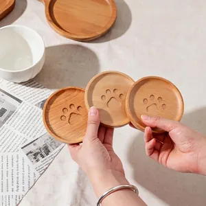 Japanese style creative wooden paw coaster set with cute engraved cat claw patterns