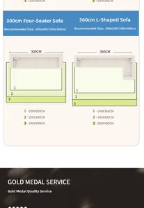 Size guide for ice silk cooling rug showing dimensions for 4-seater and L-shaped sofas