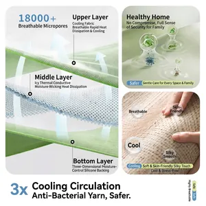 French retro cooling ice silk mat rug with breathable 3-layer structure and anti-slip backing
