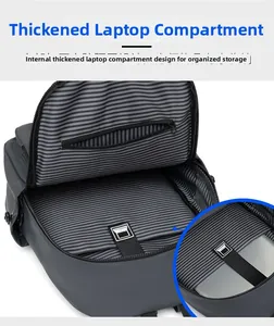 Detail of backpack interior with padded laptop compartment and striped lining design