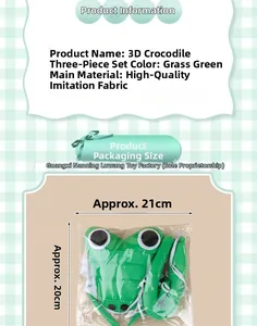 Detail of 3D crocodile 3-piece set for kids in grass green super-soft plush fabric