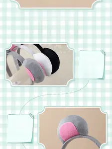 Detail view of plush cartoon mouse ears headbands in various colors for kids costume play