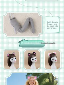 Detail of plush mouse ears headband and bendable tail with internal wire skeleton