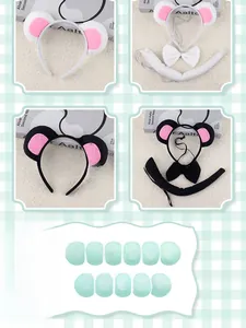 Detailed plush mouse ears headband set with bowtie and tail for Halloween costume