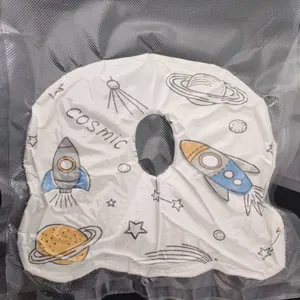 Memory foam baby pillow with cosmic space patterns in secure vacuum packaging