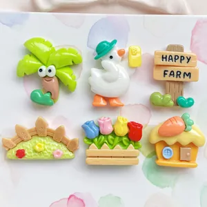 Cartoon Farm Theme Resin Flatback Charms For DIY Crafts Hair Clips Shoe Decoration Duck House Tree Flower Fence Signpost