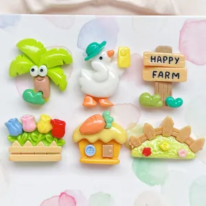 6-piece cartoon farm resin charms set including duck and house for DIY crafts