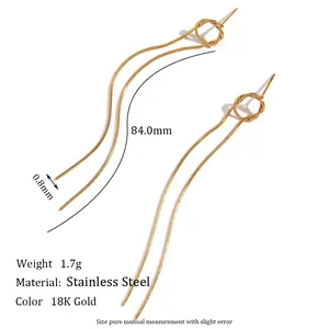 Minimalist 18K gold plated stainless steel long snake chain tassel drop earrings