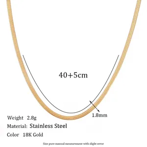 Minimalist 18K gold plated stainless steel 2mm flat snake chain necklace for women