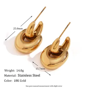 Minimalist U-shaped geometric earrings in 18K gold plated stainless steel for women