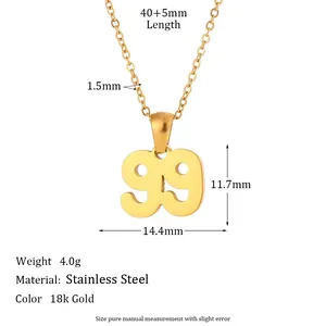 18K gold plated stainless steel 1999 year number pendant necklace for women