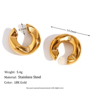 Minimalist 18K gold plated stainless steel C-shaped chunky ear cuff for women