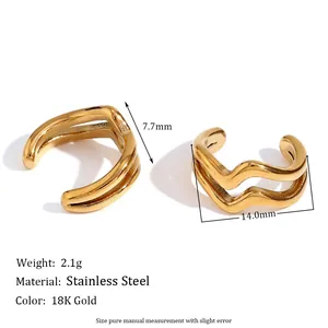 Minimalist double-layer wave 18K gold plated stainless steel ear cuff for women