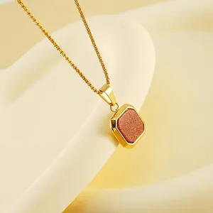 Collier minimaliste en acier inoxydable doré 18K avec pendentif en pierre dorée