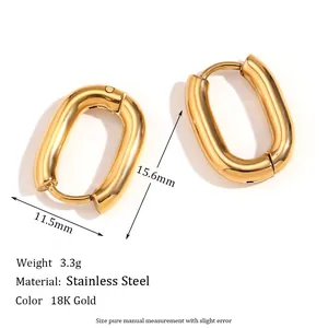 Classic 18K gold plated stainless steel oval hoop earrings with size specifications