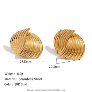 18K gold plated stainless steel fan earrings with shell texture design
