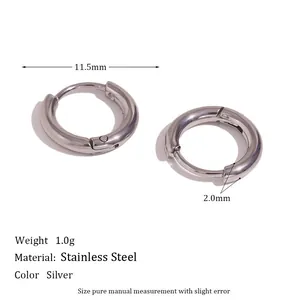 Detail view of 11.5mm stainless steel hoop earrings showing precise size and dimensions